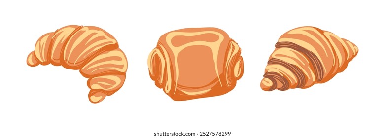 Conjunto de croissant dibujado a mano. Comida, dulces, pasteles. Ilustración vectorial en estilo plano.