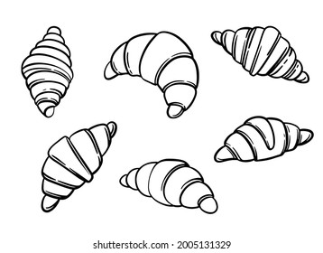 Set handgezeichnete Croissants. Einfache Icons für Bäckereimenü. 