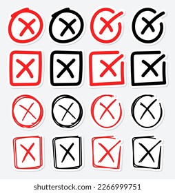 Set of hand drawn Cross Mark