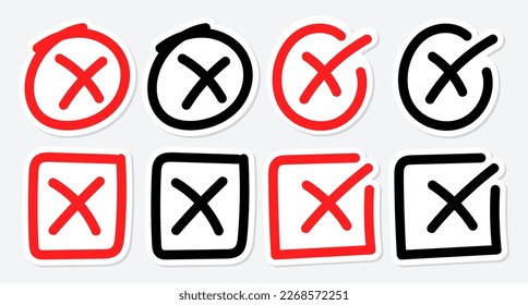 Set of hand drawn Cross Mark