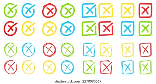 Set of hand drawn Cross Mark