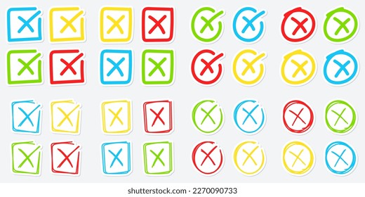 Set of hand drawn Cross Mark