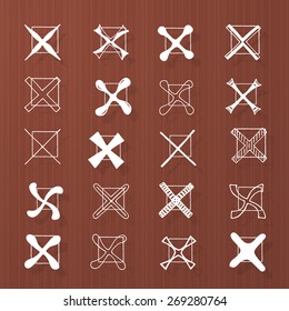 Set of hand drawn cross marks on wooden brown texture. Vector illustration.