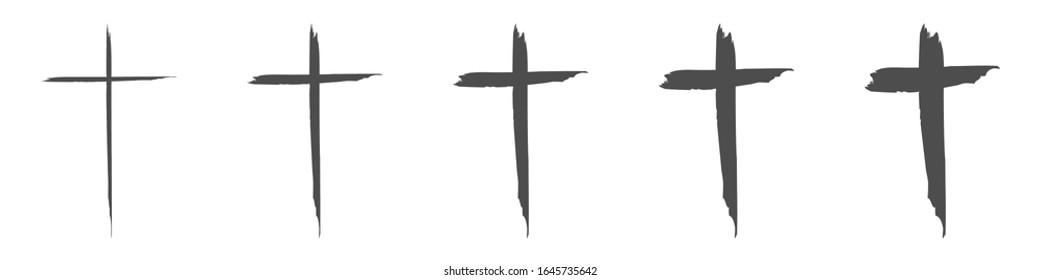 Définir la croix dessinée à la main. Croix vectorielle. La croix est faite d'une brosse. : image vectorielle de stock