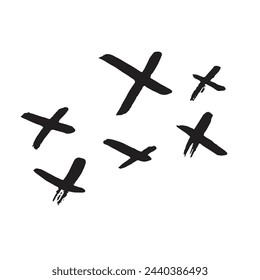 Set of hand drawn crosses isolated on white, vector illustration