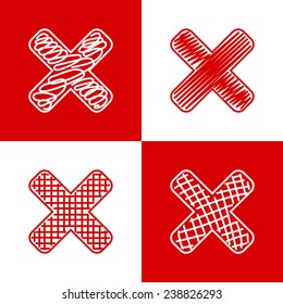 Set of hand drawn crosses. Vector grunge style icons collection