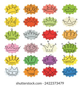 set of hand drawn crown black line isolated on white background. tatoo, greeting card