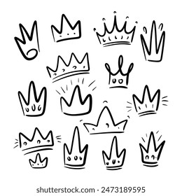 Set of hand drawn crowns. Set of doodle style crowns. Vector illustration