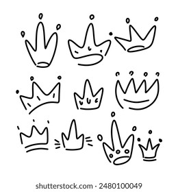Set of hand drawn crowns. Set of doodle style crowns. Vector illustration