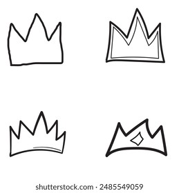 Set of Hand Drawn Crowns. Doodle Vector. Scribble Elements.