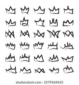 Set of hand drawn crowns. Grunge crown shape.