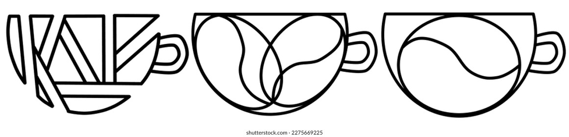 Set of Hand dibujó un logotipo de taza de café, aislamiento de ilustración vectorial 