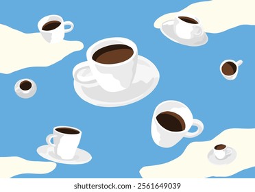 Set of hand drawn cups of coffee illustration