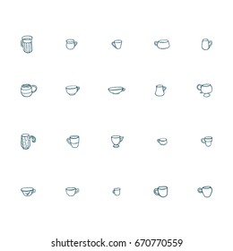 Set of hand drawn cups line. Doodle style. Vector