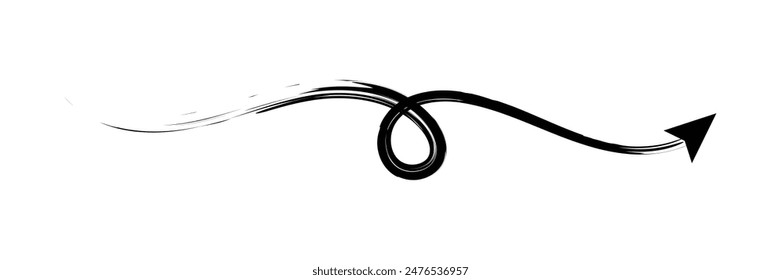 Conjunto de icono de flecha curva dibujado a mano con pincel. Cepille la flecha larga aislada sobre un fondo blanco.