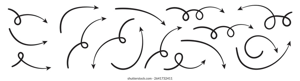 Set of hand drawn curved arrows.