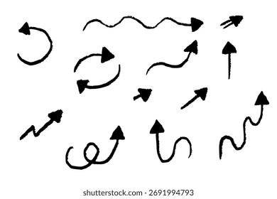 Conjunto de Setas Curvas e Onduladas Desenhadas à Mão - Elementos Vetoriais de Desenho Doodle