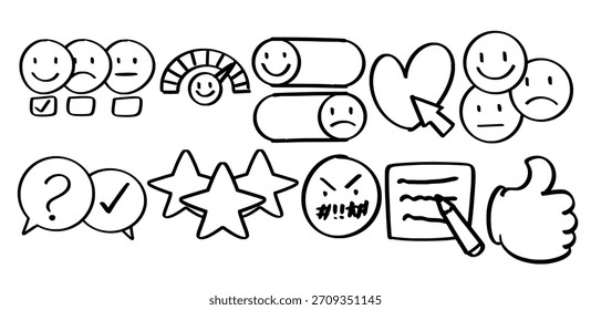 Conjunto de tema de satisfacción Cliente dibujado a mano Vector aislado