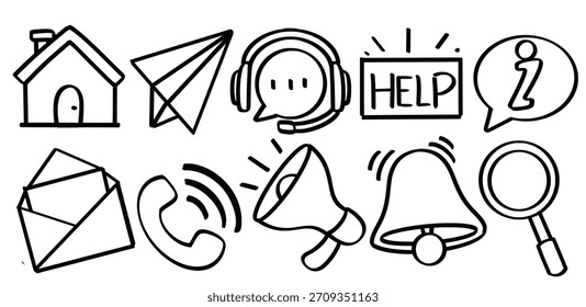 Conjunto de tema de Servicio al cliente dibujado a mano Vector aislado
