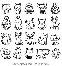 Set hand drawn cute animal children vector
 