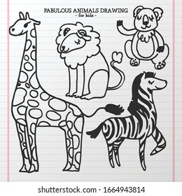 set of hand drawn cute animals. children's illustrations. animals doodle