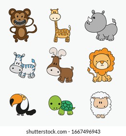 set of hand drawn cute animals. children's illustrations.