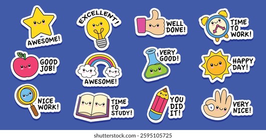 Set of hand drawn cute back to school sticker cartoon collection