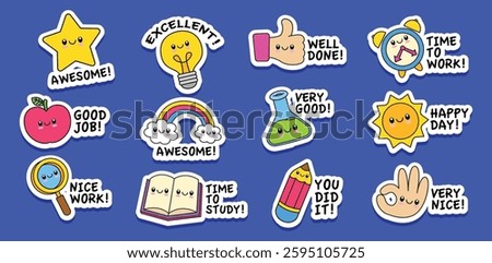 Set of hand drawn cute back to school sticker cartoon collection