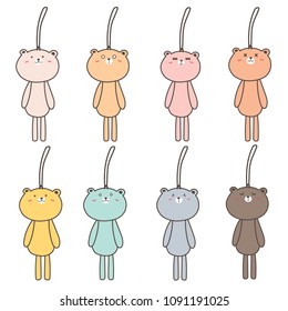 
Set Of Hand Drawn Cute Bear Keychain.