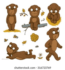 Set of hand drawn cute bears