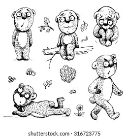 Set of hand drawn cute bears