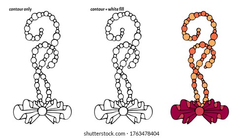 Set of hand drawn cute borders with textile ruffled bows, swirl pattern, pearls and beads in three versions.