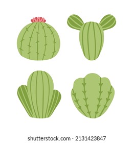 Set of hand drawn cute cacti, succulent flower isolated on a white background. Doodle, simple flat illustration. It can be used for decoration of textile, paper and other surfaces.