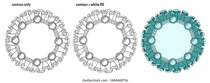 Set of hand drawn cute cartoon frames with textile ruffles, pearls and beads. Isolated copy space template vector illustration