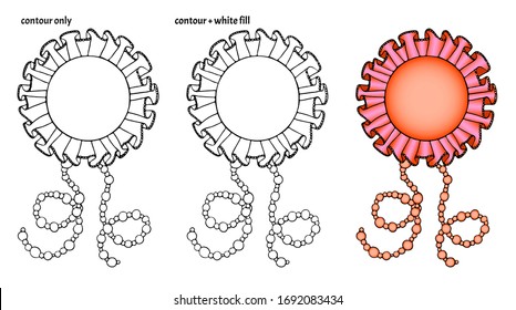 Set of hand drawn cute cartoon frames with textile ruffles, pearls and beads. Isolated copy space template vector illustration