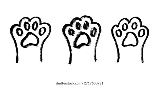 Set of hand drawn cute cat's paw Cat, dog, animal footprint in doodle style Single element for print, web, design, decor, greeting cards, children's prints