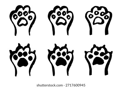 Conjunto de mão desenhada pata de gato bonito gato, cão, pegada animal em estilo doodle Elemento único para impressão, web, design, decoração, cartões de saudação, impressões infantis