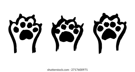 Set handgezeichnete niedliche Katzenpfote Katze, Hund, Tierfußabdruck im Doodle-Stil Einzelelement für Print, Web, Design, Dekor, Grußkarten, Kinderabdrücke