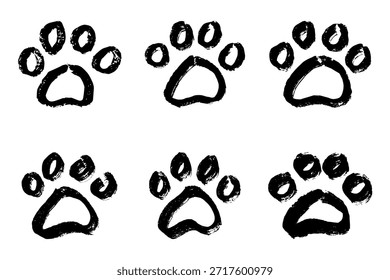 Set of hand drawn cute cat's paw Cat, dog, animal footprint in doodle style Single element for print, web, design, decor, greeting cards, children's prints