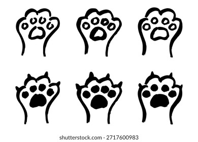 Set of hand drawn cute cat's paw Cat, dog, animal footprint in doodle style Single element for print, web, design, decor, greeting cards, children's prints