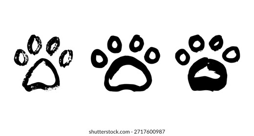 Conjunto de mano dibujada linda pata de gato Gato, perro, huella animal en estilo doodle Un solo elemento para imprimir, Web, diseño, decoración, tarjetas de felicitación, impresiones de los niños