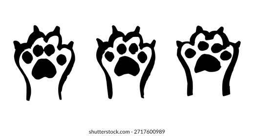 Conjunto de mão desenhada pata de gato bonito gato, cão, pegada animal em estilo doodle Elemento único para impressão, web, design, decoração, cartões de saudação, impressões infantis