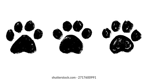 Conjunto de mano dibujada linda pata de gato Gato, perro, huella animal en estilo doodle Un solo elemento para imprimir, Web, diseño, decoración, tarjetas de felicitación, impresiones de los niños
