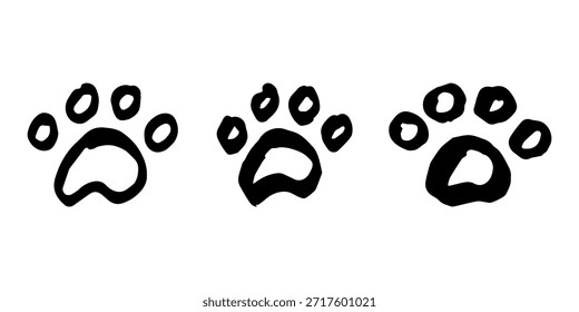 Conjunto de mão desenhada pata de gato bonito gato, cão, pegada animal em estilo doodle Elemento único para impressão, web, design, decoração, cartões de saudação, impressões infantis