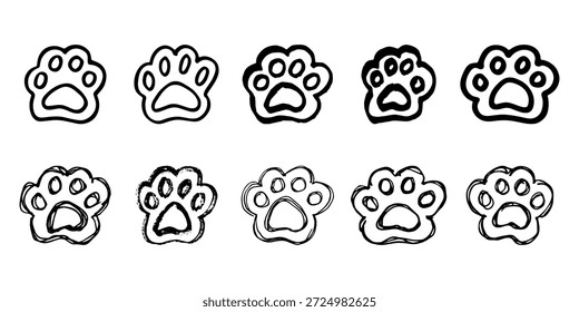 Conjunto de mano dibujada linda pata de gato Gato, perro, huella animal en estilo doodle Un solo elemento para imprimir, Web, diseño, decoración, tarjetas de felicitación, impresiones de los niños