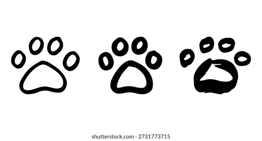 Conjunto de mão desenhada pata do gato bonito Gato, cão, pegada animal no estilo doodle Único elemento para impressão, web, design, decoração, cartões, impressões infantis