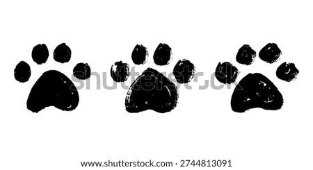 Set of hand drawn cute cat's paw Cat, dog, animal footprint in doodle style Single element for print, web, design, decor, greeting cards, children's prints