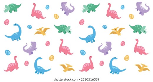 Set of Hand drawn cute dinosaurs flat cartoon pattern illustration