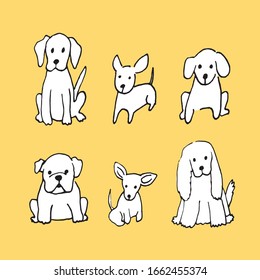 Set of hand drawn cute dog doodles. Vector illustration of group of pets.