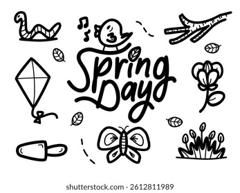 Set of hand drawn cute doodle spring day